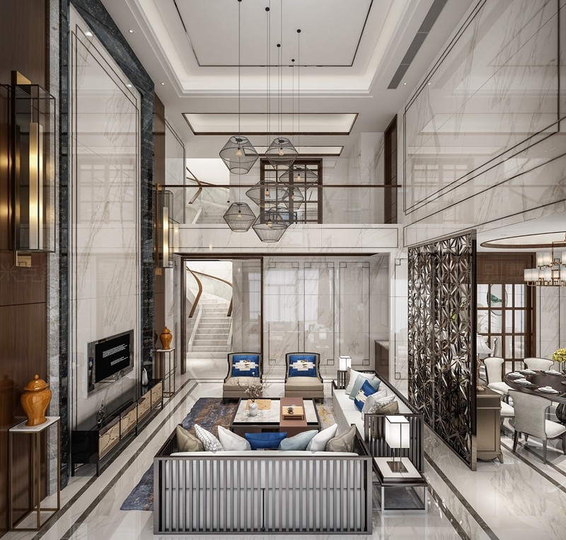 钓鱼台|443㎡新中式别墅装修案例