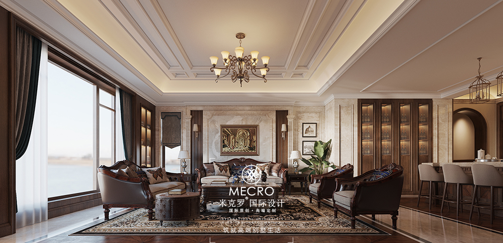 黄金水岸 | 900㎡中古美式风格别墅装修效果图